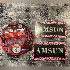 Pink Leopard License Plate Frames and windshield shade